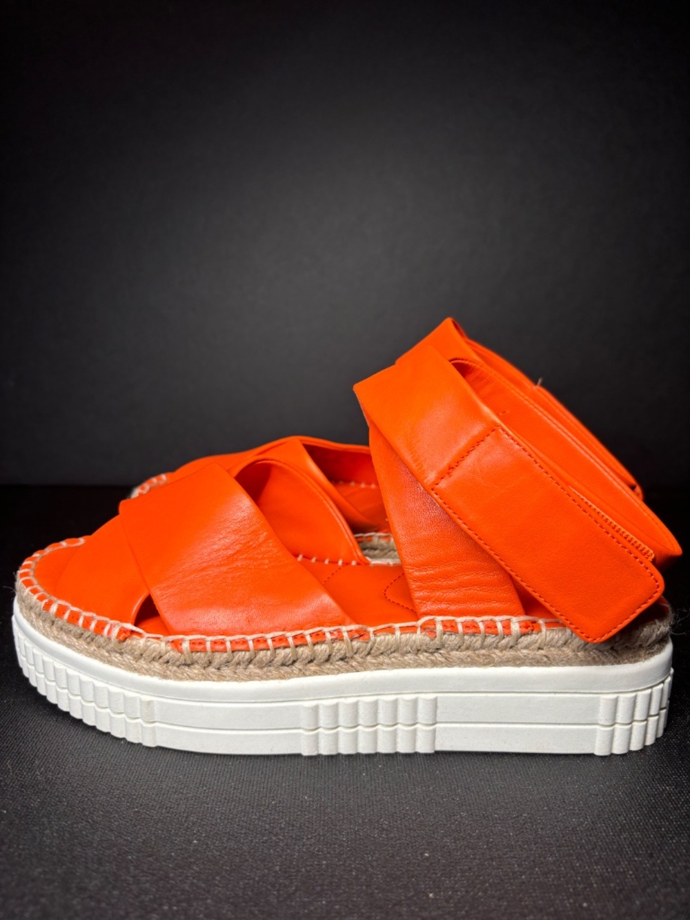 Franco Sarto Neon Orange Leather Platform Espadrille Sandals Size 6 - Picture 6 of 14